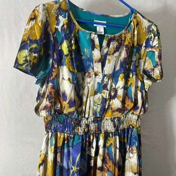 Nicole Miller Floral Maxi Dress in Blue, Teal & Gold - Picture 3 of 12